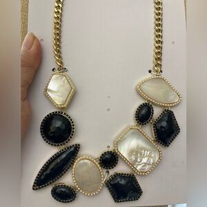 Talbots Black‎ and Mother of Pearl Inlay Bib Statement Necklace New W/ Tags